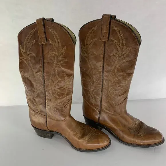 Texas Brand Western Cowboy Boots Brown Men's Size 9M - Picture 1 of 16